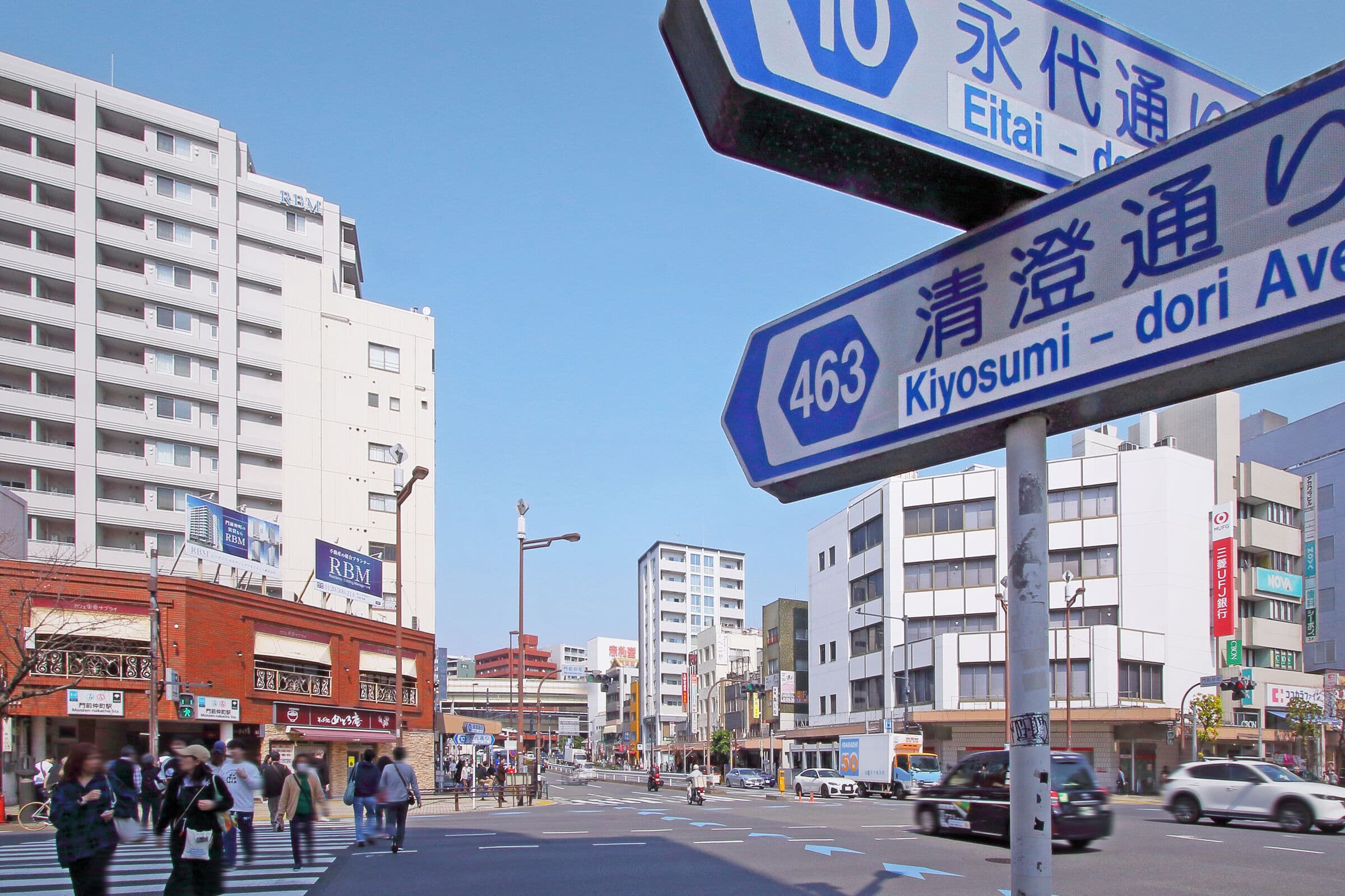門前仲町交差点の街並み